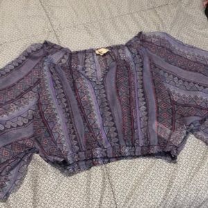 See through purple pattern crop top, size Small